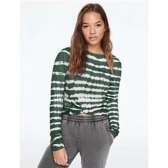Victoria's Secret Pink Green White Tie Dye Top Size Small Long Sleeve - Picture 1 of 8